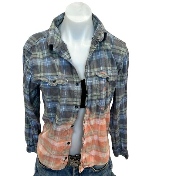 Peter Rabbit Plaid Flannel Shirt SMALL Oversize Upcycle Unique Easter Whimsical - Picture 3 of 6